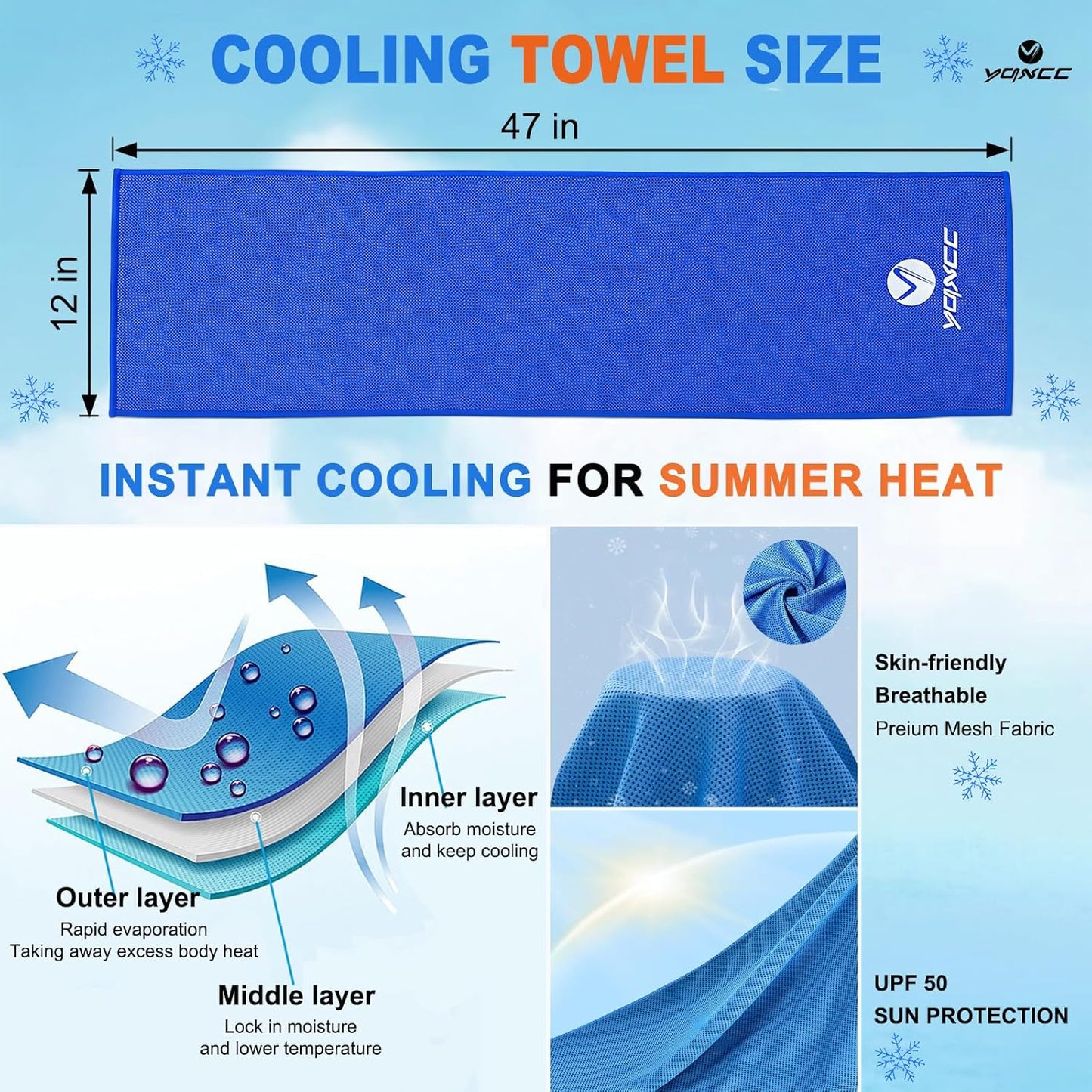 4 Pack Cooling Towels (47"X12"), Ice Cool Towels for Neck & Face