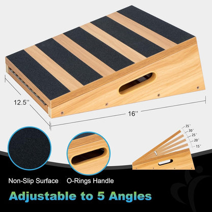 Wooden Slant Board, 5 Adjustable Angles, 500 Lb, Side Handle