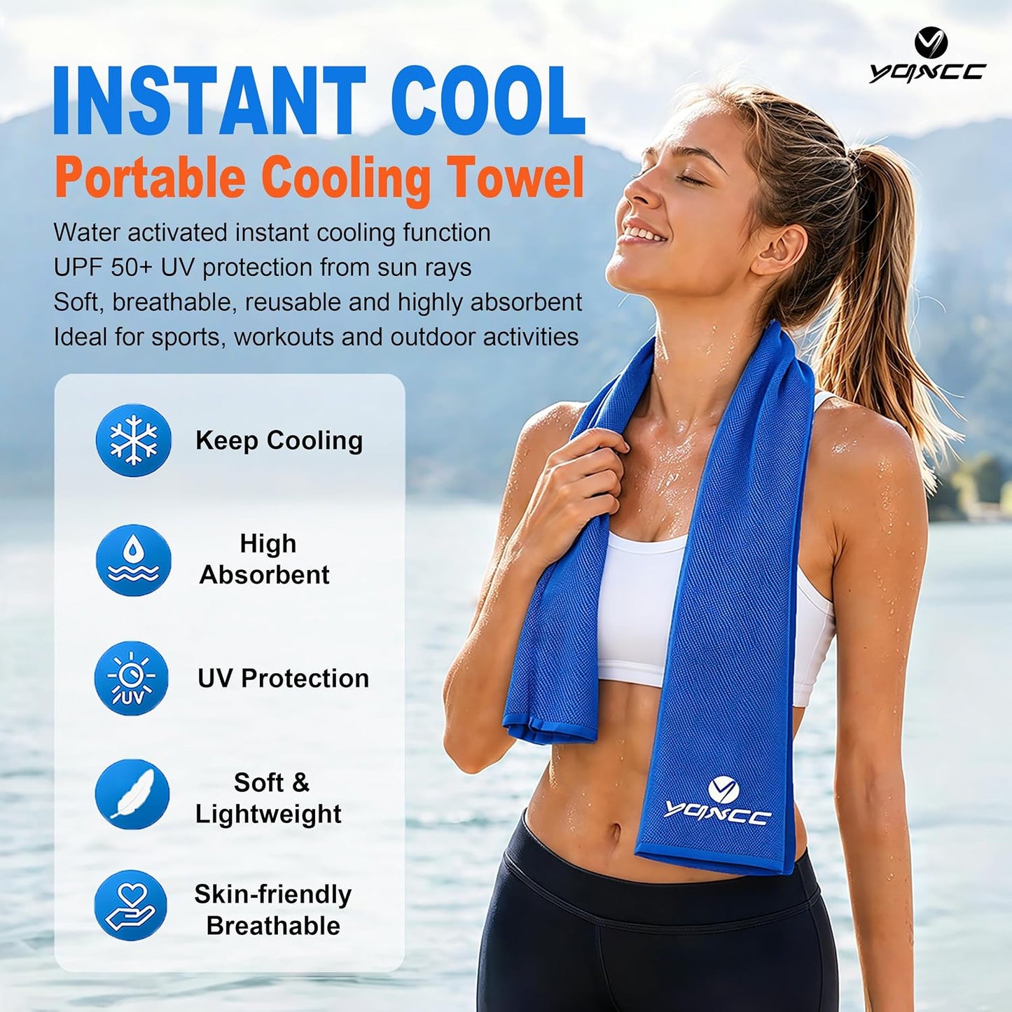4 Pack Cooling Towels (47"X12"), Ice Cool Towels for Neck & Face