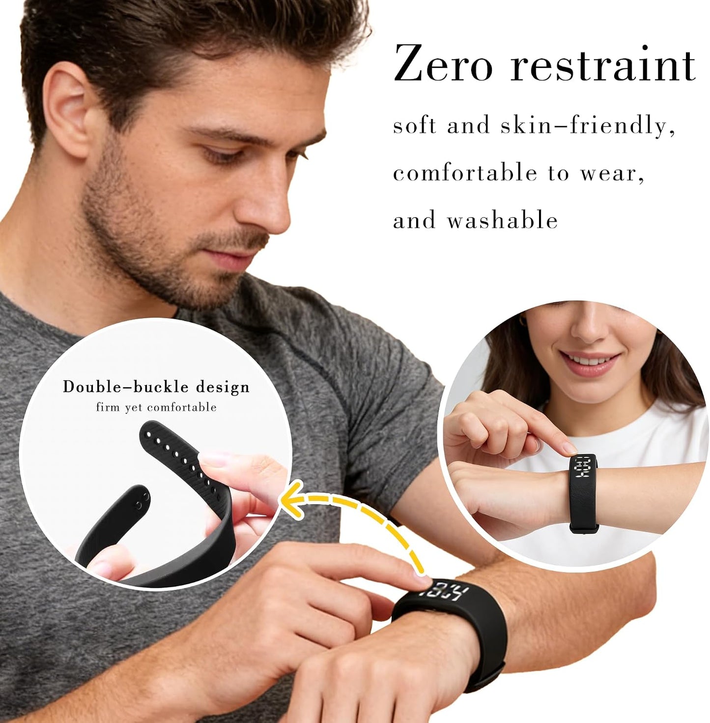 Vibrating Alarm Wristband for Heavy Sleepers, 40-Day Battery Life, Waterproof Silent Shock Watch with USB Charging, Silent Vibration Alarm Clock for Students, Sports, Won‘T Wake Your Partner (Black)