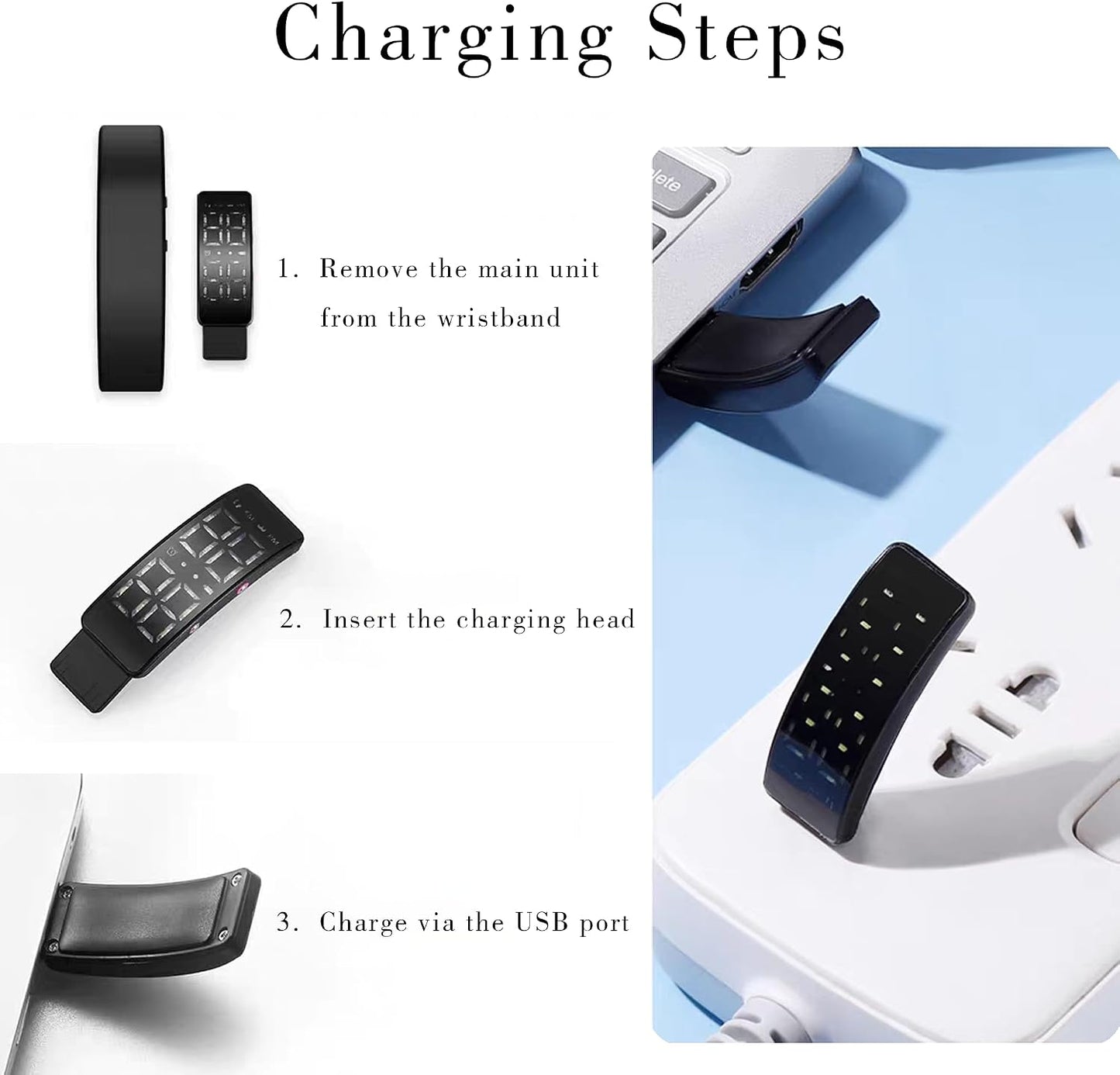 Vibrating Alarm Wristband for Heavy Sleepers, 40-Day Battery Life, Waterproof Silent Shock Watch with USB Charging, Silent Vibration Alarm Clock for Students, Sports, Won‘T Wake Your Partner (Black)