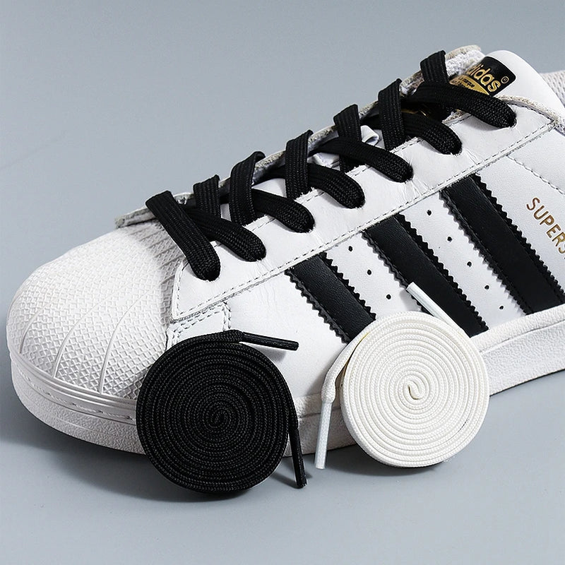 1Pair Flat Double Layer Classic Black White Shoe Laces Fashion Solid Sports Shoelace Casual Unisex Shoe Strings Shoe Accessories