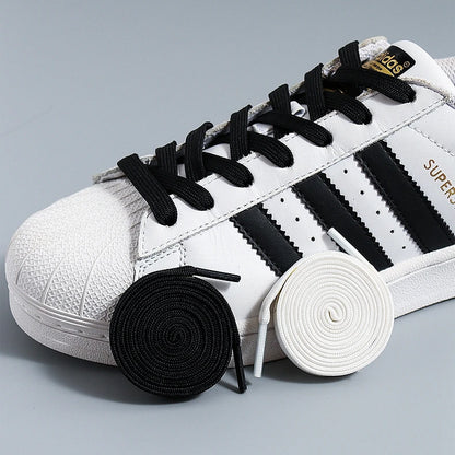 1Pair Flat Double Layer Classic Black White Shoe Laces Fashion Solid Sports Shoelace Casual Unisex Shoe Strings Shoe Accessories