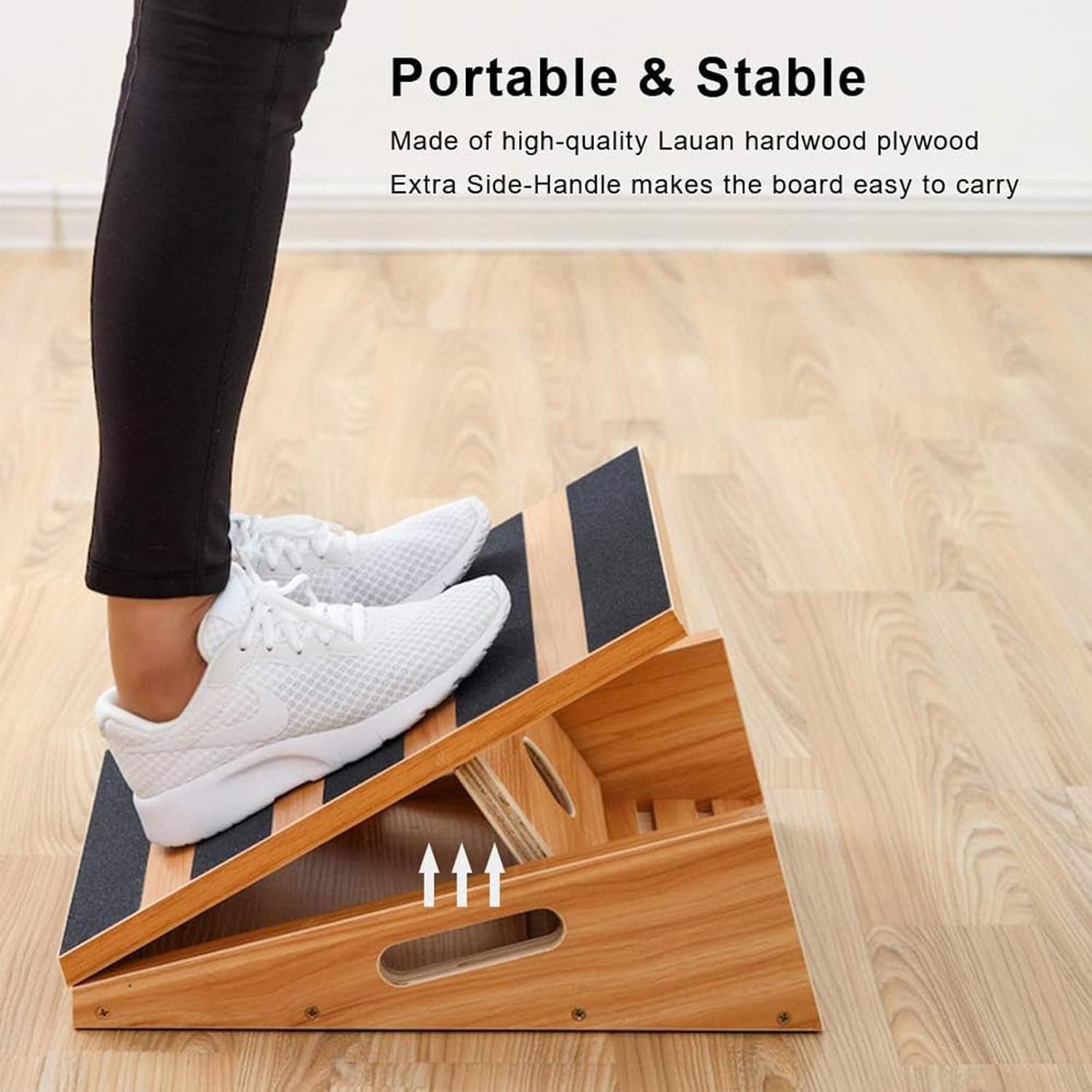 Wooden Slant Board, 5 Adjustable Angles, 500 Lb, Side Handle