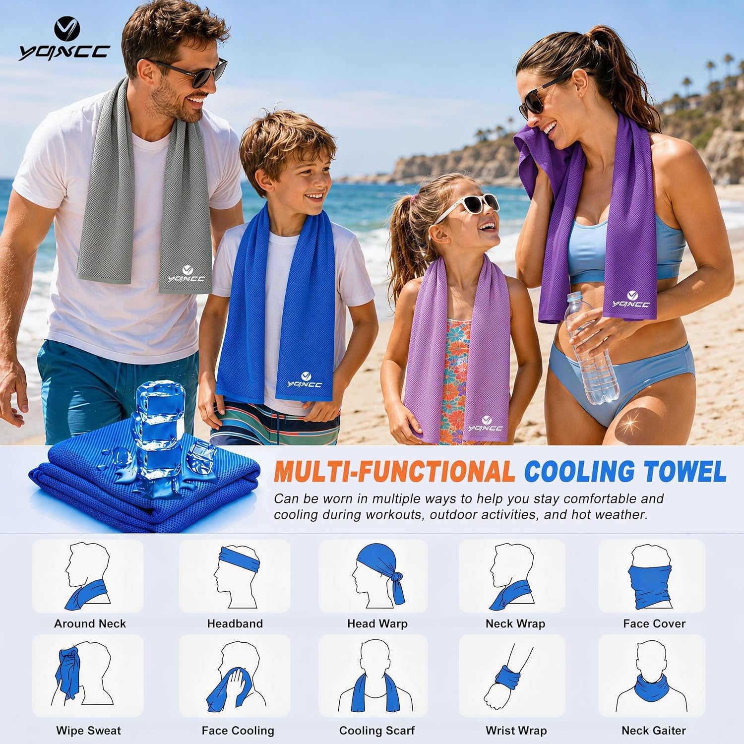 4 Pack Cooling Towels (47"X12"), Ice Cool Towels for Neck & Face