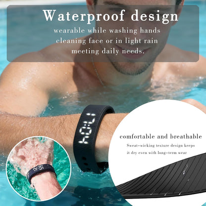 Vibrating Alarm Wristband for Heavy Sleepers, 40-Day Battery Life, Waterproof Silent Shock Watch with USB Charging, Silent Vibration Alarm Clock for Students, Sports, Won‘T Wake Your Partner (Black)