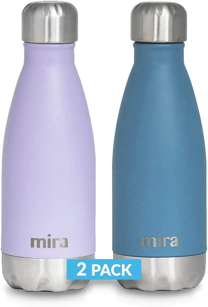 2 Pack 12 Oz Insulated Water Bottle - Slim Stainless Steel Cola Shape Thermo - Double Wall Hot & Cold Flask (24Hr Cold/12Hr Hot) - Lavender Violet & Hawaiian Blue