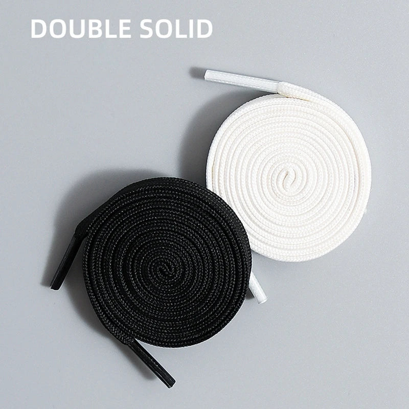 1Pair Flat Double Layer Classic Black White Shoe Laces Fashion Solid Sports Shoelace Casual Unisex Shoe Strings Shoe Accessories