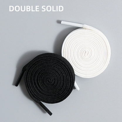 1Pair Flat Double Layer Classic Black White Shoe Laces Fashion Solid Sports Shoelace Casual Unisex Shoe Strings Shoe Accessories