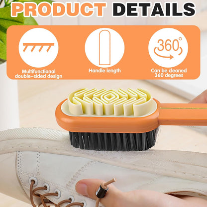 2-In-1 Orange Shoe Brush, Lazy Shoe Brush All-Round Cleaning Tool Soft Plastic Bristles Designed with an Extra-Long Handle, 360° Thorough Cleaning for Suede & Nubuck Cleaning